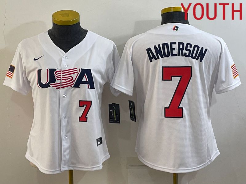 Youth 2023 World Cub USA #7 Anderson White MLB Jersey5
